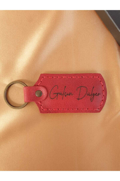 Red Rectangular Stitched Snap Button Genuine Leather Keychain, Accessory, Father's Day Special - 2