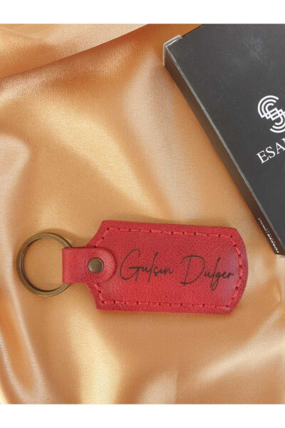 Red Rectangular Stitched Snap Button Genuine Leather Keychain, Accessory, Father's Day Special - 4