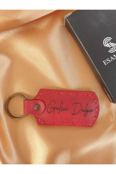 Red Rectangular Stitched Snap Button Genuine Leather Keychain, Accessory, Father's Day Special - 6