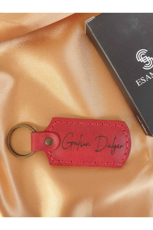 Red Rectangular Stitched Snap Button Genuine Leather Keychain, Accessory, Father's Day Special - 6