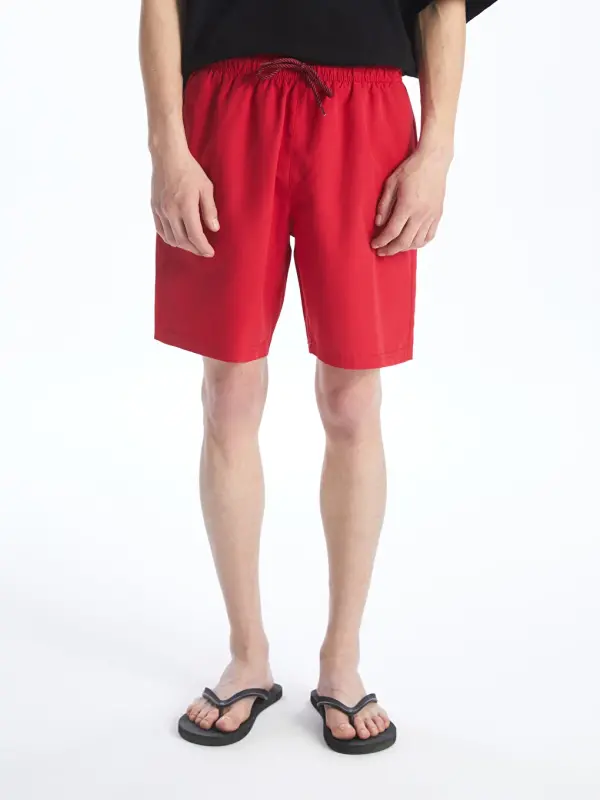 Red Short Basic Men's Swim Trunks-Red - 5