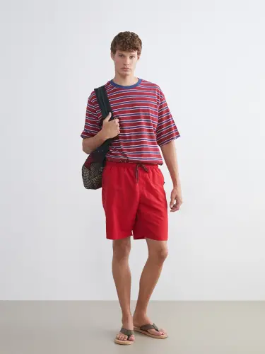 Red Short Basic Men's Swim Trunks-Red - 9
