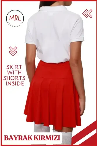 Red Shorts Skirt High Waist School Play Show Holiday Pool Sea Activity Skirt With Shorts 4101-RED - 3