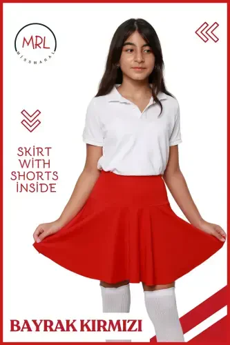 Red Shorts Skirt High Waist School Play Show Holiday Pool Sea Activity Skirt With Shorts 4101-RED - 5