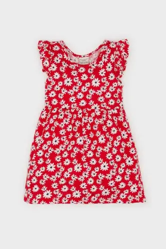Red sleeveless dress with a baby doll pattern - 1