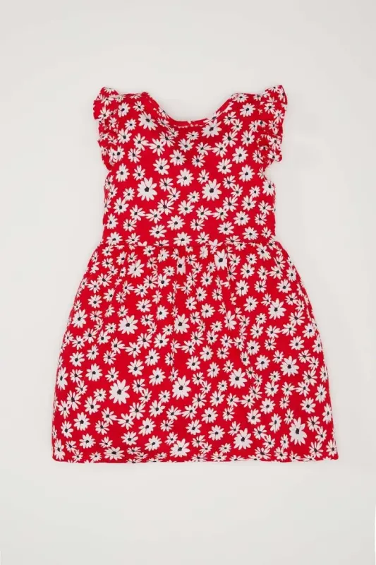 Red sleeveless dress with a baby doll pattern - 2