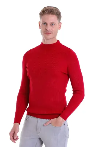 Red Slim Fit Ribbed Turtleneck Wool - 3