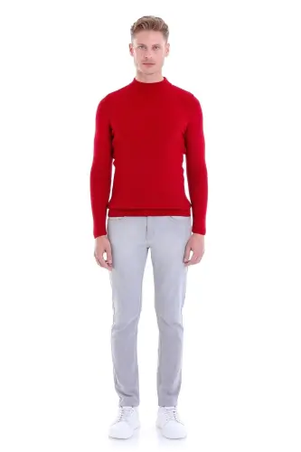Red Slim Fit Ribbed Turtleneck Wool - 4