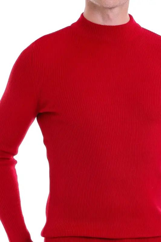 Red Slim Fit Ribbed Turtleneck Wool - 5