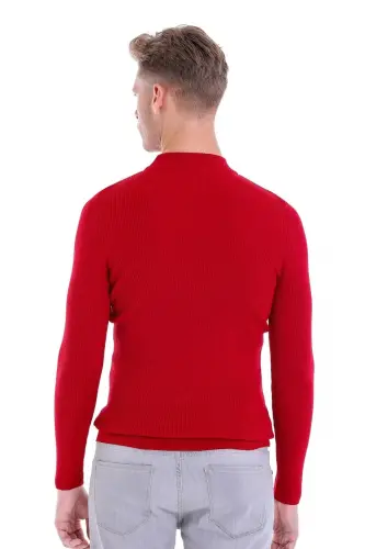 Red Slim Fit Ribbed Turtleneck Wool - 6