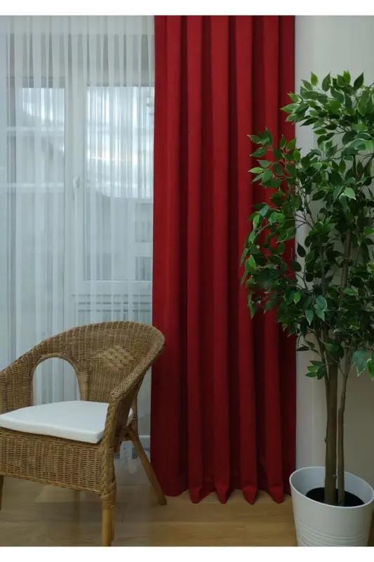 Red Solid Color Backdrop Curtain, Plain Sewing Without Pleats, Buckram Gathering, Single Panel-Red - 2
