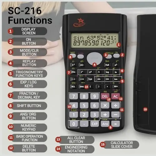 Red Star Tec Scientific Calculator SC-216 - Junior & High School Calculator for Students Scientific Non Graphing Calculator Suitable fo SAT & General Business Use… - 4