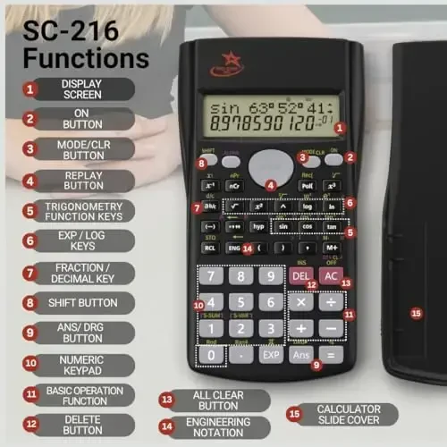 Red Star Tec Scientific Calculator SC-216 - O‘quvchilar uchun Junior va o‘rta maktab o‘quvchilari uchun kalkulyator Ilmiy bo‘lmagan grafik kalkulyatori SAT va umumiy biznes ishlatish uchun mos… - 6