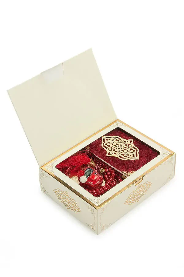 Red Stone Tasbih - Pocket Size Arabic Yasin-i Sharif - Pearl Tasbih Hajj Umrah Gift Set - 1