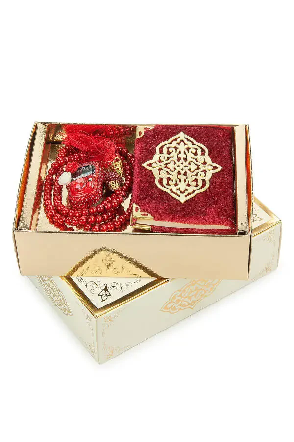 Red Stone Tasbih - Pocket Size Arabic Yasin-i Sharif - Pearl Tasbih Hajj Umrah Gift Set - 2