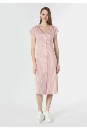 Red striped dress for women, regular fit. Cl1060795 - 4