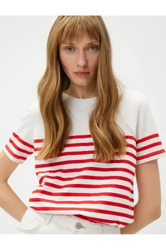 Red Striped Women's T-Shirt 3SPK10002EK - KOTON (1)