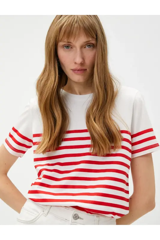 Red Striped Women's T-Shirt 3SPK10002EK - 2