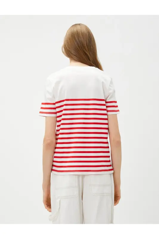 Red Striped Women's T-Shirt 3SPK10002EK - 4