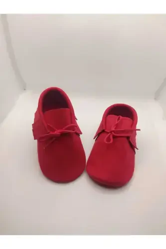 Red Suede Leather Baby Moccasin Booties Baby Shoe-RED - 1