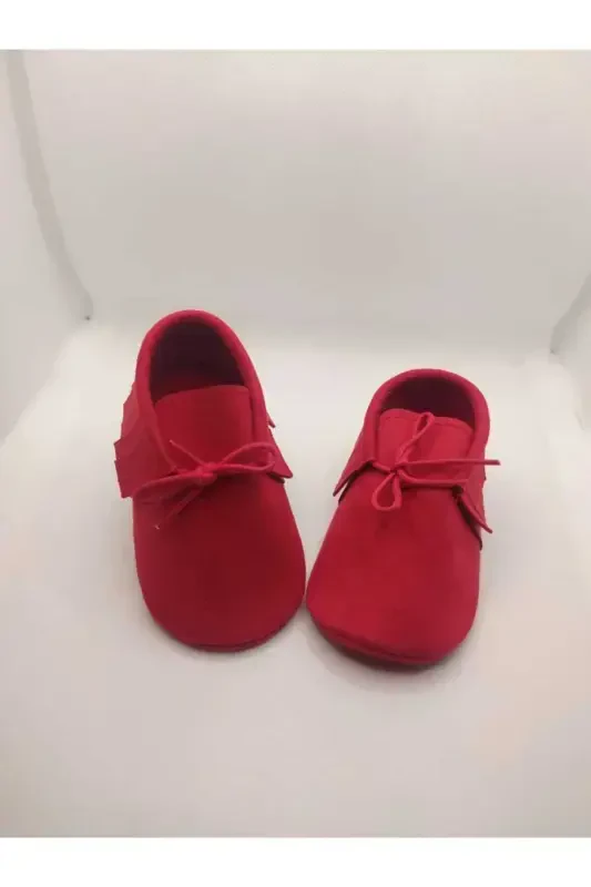 Red Suede Leather Baby Moccasin Booties Baby Shoe-RED - MİNİBİRİ
