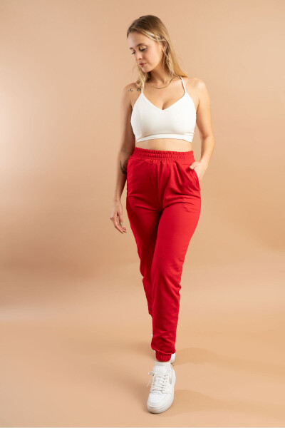 Red Sweatpants with Elastic Waistband - 1