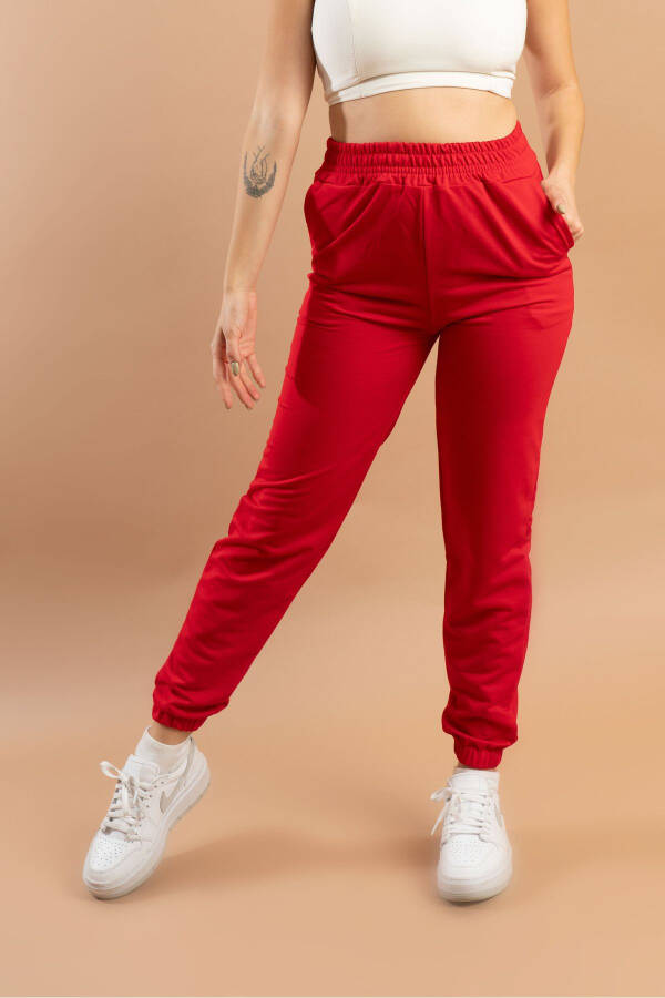 Red Sweatpants with Elastic Waistband - 3