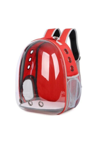 Red Transparent Astronaut Cat Dog Carrier Bag with Plush Base - KSBURDA