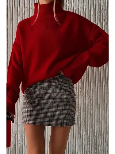 Red Turtleneck Sweater Mg1252-Red - 1