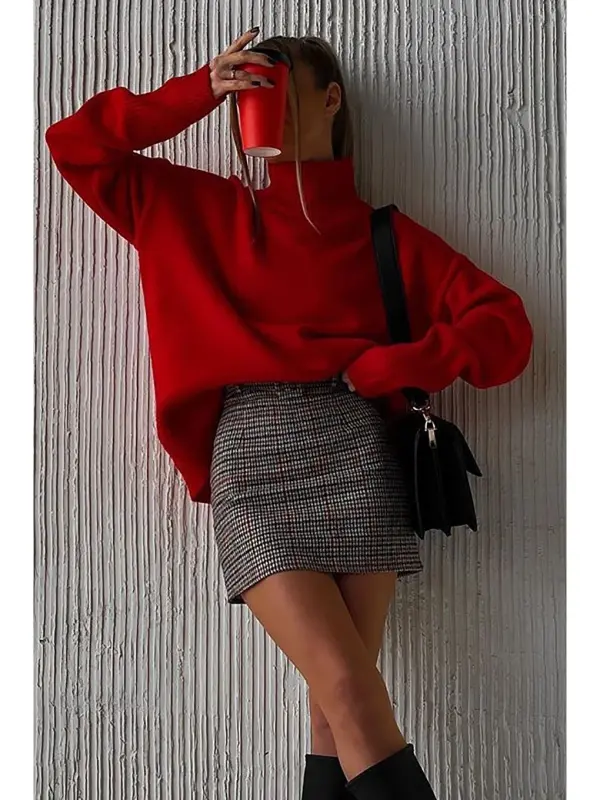 Red Turtleneck Sweater Mg1252-Red - 4