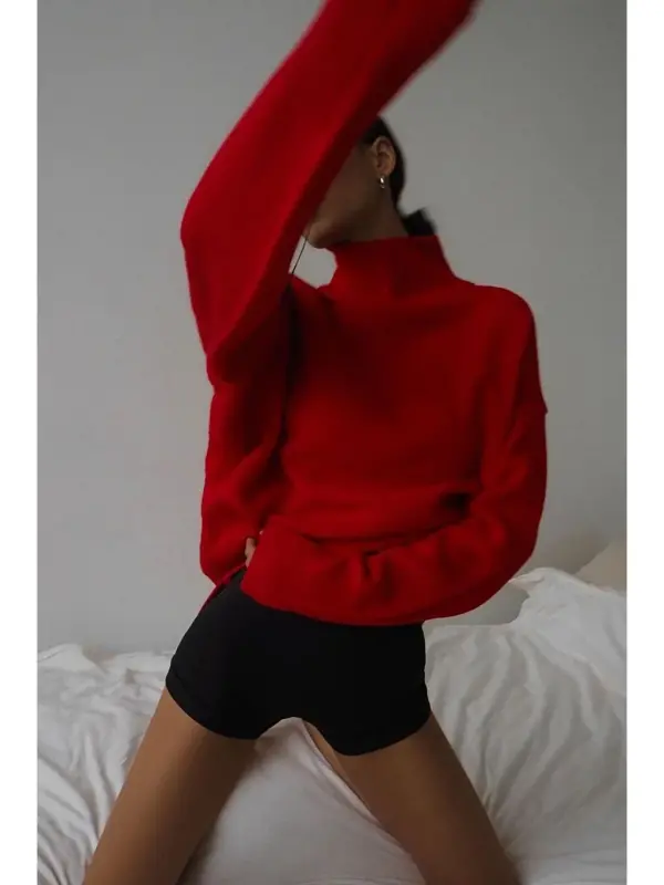 Red Turtleneck Sweater Mg1252-Red - 5