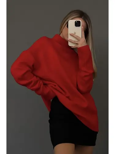 Red Turtleneck Sweater Mg1252-Red - 9