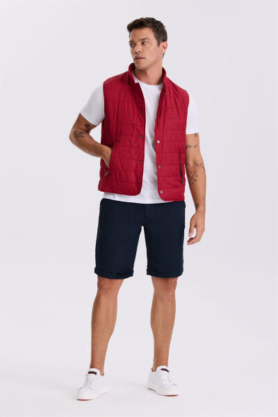 Red V-Neck Fiber Slim Fit Vest - 5