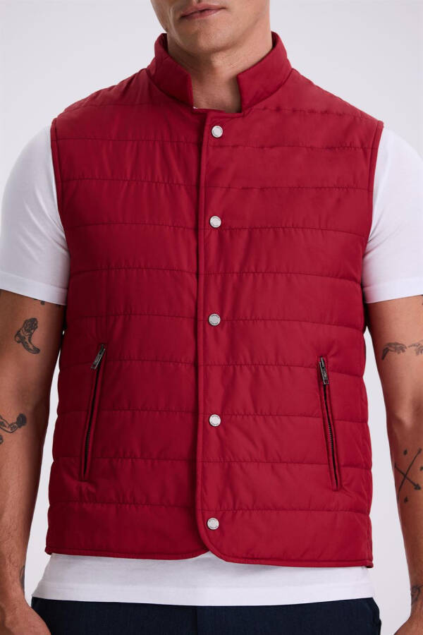 Red V-Neck Fiber Slim Fit Vest - 7