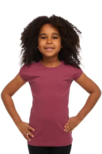 RED VIOLET Basic Girls Zero Neck Watermelon Sleeve T-Shirt - Açık Mürdüm 