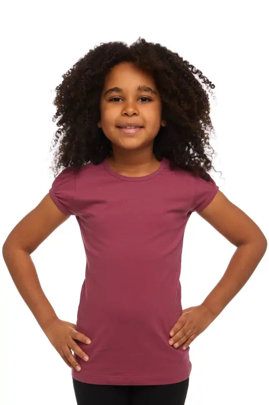 RED VIOLET Basic Girls Zero Neck Watermelon Sleeve T-Shirt - Açık Mürdüm - 1