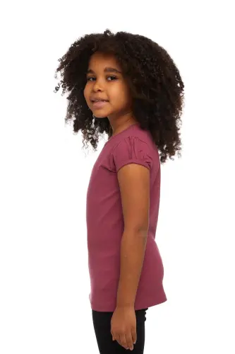 RED VIOLET Basic Girls Zero Neck Watermelon Sleeve T-Shirt - Açık Mürdüm - 2