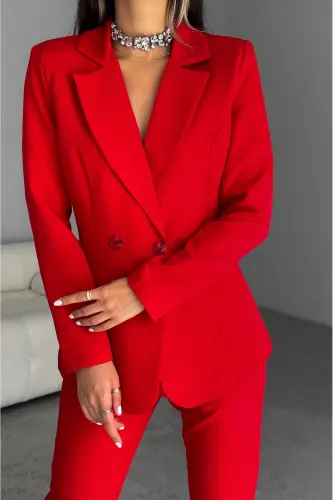 Red Wrap Blazer Jacket Carrot Pants Suit Dress - DIAVES (1)