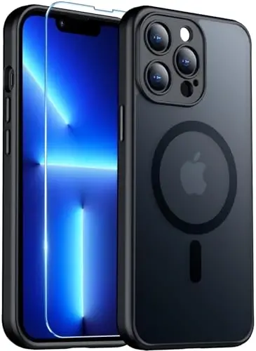 Red2Fire Magnetic for iPhone 13 Pro Max Case,Upgraded Full Camera Protection,Compatible with Magsafe,Shockproof Protective Translucent Matte Phone Case for iPhone 13 Pro Max - Black 