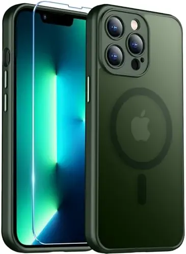 Red2Fire Magnetic for iPhone 13 Pro Max Case,Upgraded Full Camera Protection,Compatible with Magsafe,Shockproof Protective Translucent Matte Phone Case for iPhone 13 Pro Max - Dark Green 