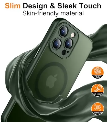 Red2Fire Magnetic for iPhone 13 Pro Max Case,Upgraded Full Camera Protection,Compatible with Magsafe,Shockproof Protective Translucent Matte Phone Case for iPhone 13 Pro Max - Dark Green - 6