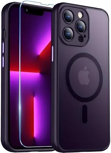 Red2Fire Magnetic for iPhone 13 Pro Max Case,Upgraded Full Camera Protection,Compatible with Magsafe,Shockproof Protective Translucent Matte Phone Case for iPhone 13 Pro Max - Deep Purple - 1