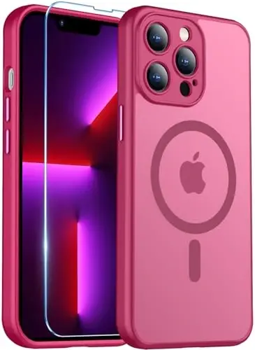 Red2Fire Magnetic for iPhone 13 Pro Max Case,Upgraded Full Camera Protection,Compatible with Magsafe,Shockproof Protective Translucent Matte Phone Case for iPhone 13 Pro Max - Rose red - 1