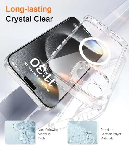 Red2Fire Magnetic for iPhone 15 Pro Case Clear,Upgraded Full Camera Protection,Compatible with Magsafe,Anti-Yellowing Shockproof Protective Phone Case for iPhone 15 Pro - Clear - 6
