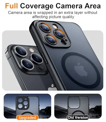 Red2Fire Magnetic for iPhone 15 Pro Case,Upgraded Full Camera Protection,Compatible with Magsafe,Shockproof Protective Translucent Matte Phone Case for iPhone 15 Pro - Black - 5