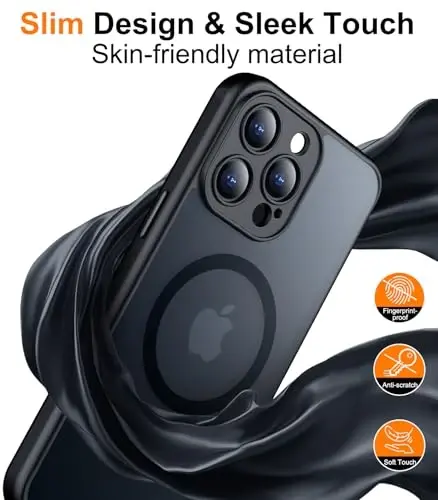 Red2Fire Magnetic for iPhone 15 Pro Case,Upgraded Full Camera Protection,Compatible with Magsafe,Shockproof Protective Translucent Matte Phone Case for iPhone 15 Pro - Black - 6