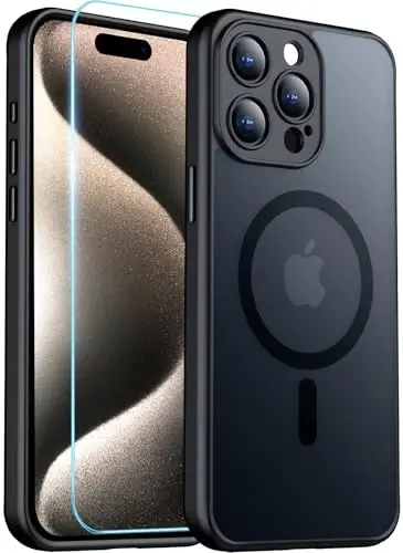 Red2Fire Magnetic for iPhone 15 Pro Case,Upgraded Full Camera Protection,Compatible with Magsafe,Shockproof Protective Translucent Matte Phone Case for iPhone 15 Pro - Black - 1
