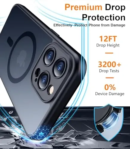 Red2Fire Magnetic for iPhone 15 Pro Case,Upgraded Full Camera Protection,Compatible with Magsafe,Shockproof Protective Translucent Matte Phone Case for iPhone 15 Pro - Black - 4