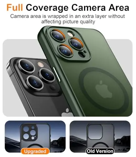 Red2Fire Magnetic for iPhone 15 Pro Case,Upgraded Full Camera Protection,Compatible with Magsafe,Shockproof Protective Translucent Matte Phone Case for iPhone 15 Pro - Dark Green - 5