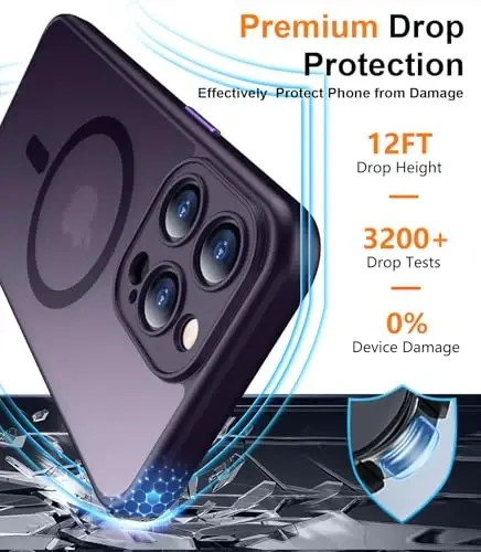 Red2Fire Magnetic for iPhone 15 Pro Case,Upgraded Full Camera Protection,Compatible with Magsafe,Shockproof Protective Translucent Matte Phone Case for iPhone 15 Pro - Deep Purple - 4